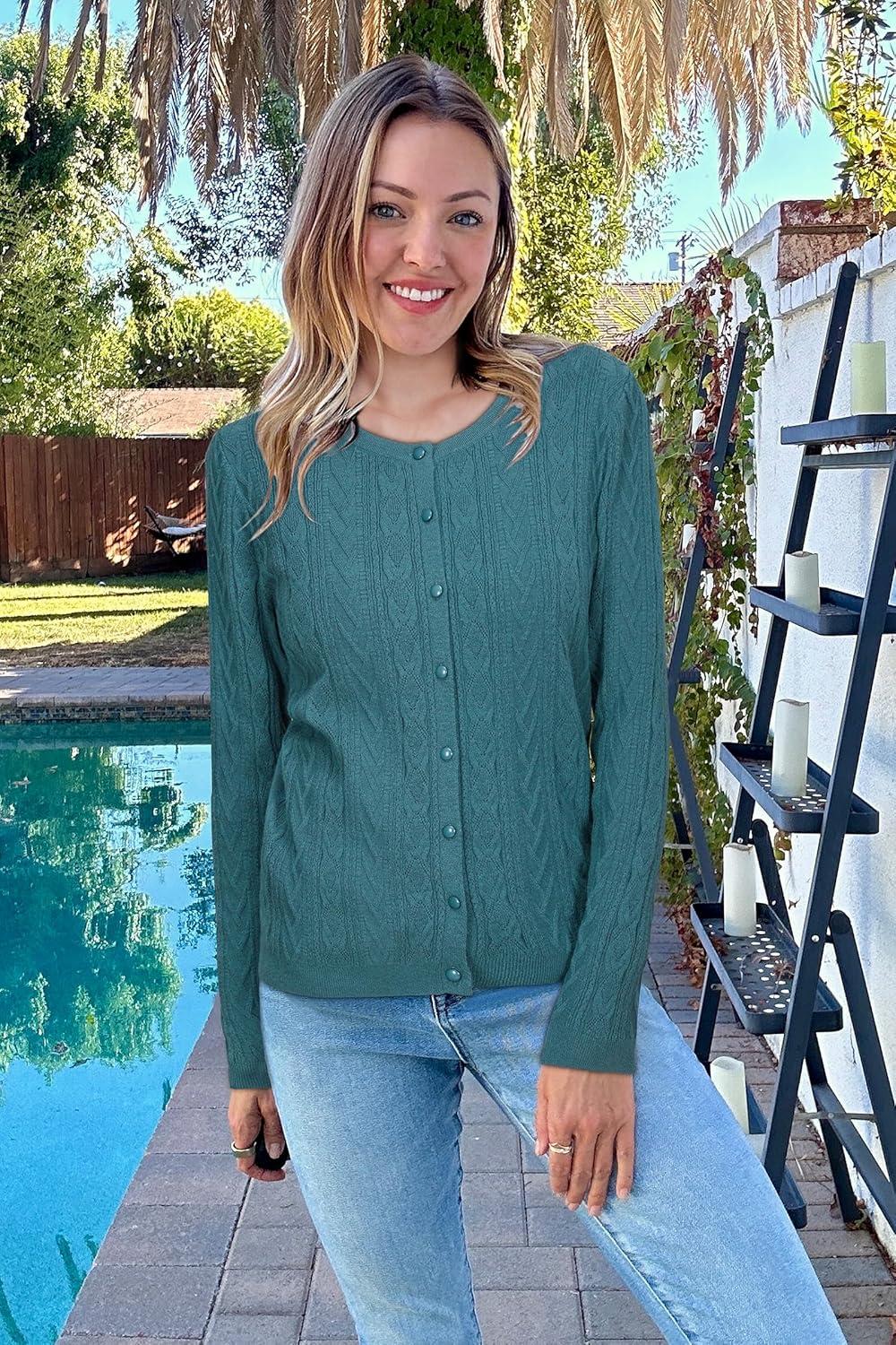 image:imageArachampCloz Womens Cable Knit Fall Soft Lightweight Sweater Cardigans 2025Peacock Blue