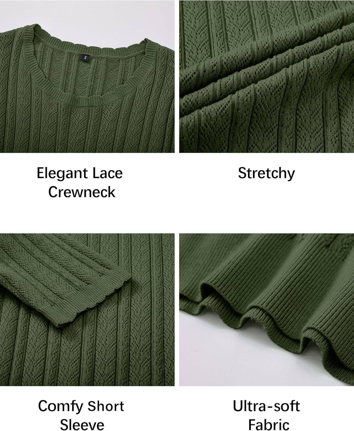 image:imageArachampCloz Womens Spring Summer Scalloped Short Sleeve Tops Textured ShirtsArmy Green
