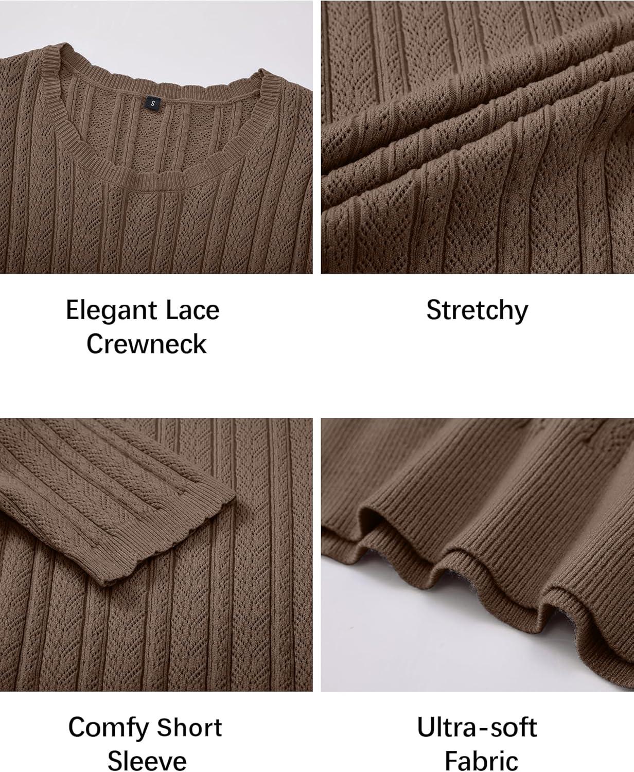 image:imageArachampCloz Womens Spring Summer Scalloped Short Sleeve Tops Textured ShirtsCoffee