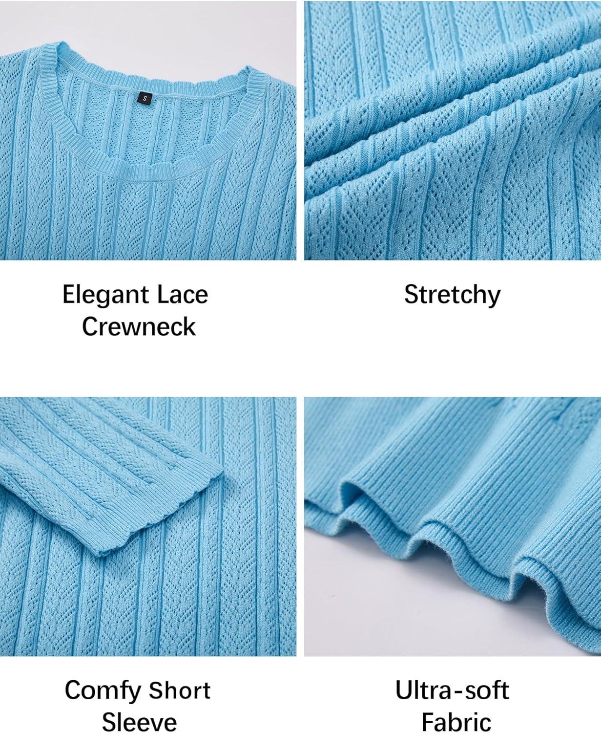 image:imageArachampCloz Womens Spring Summer Scalloped Short Sleeve Tops Textured ShirtsCool Blue