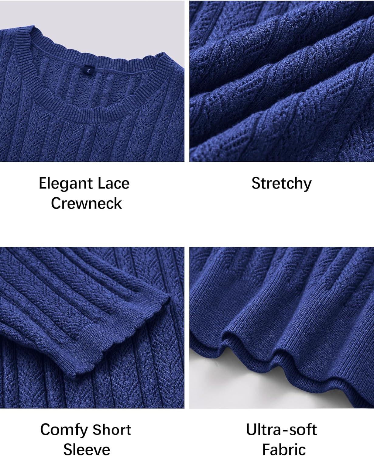 image:imageArachampCloz Womens Spring Summer Scalloped Short Sleeve Tops Textured ShirtsNavy Blue