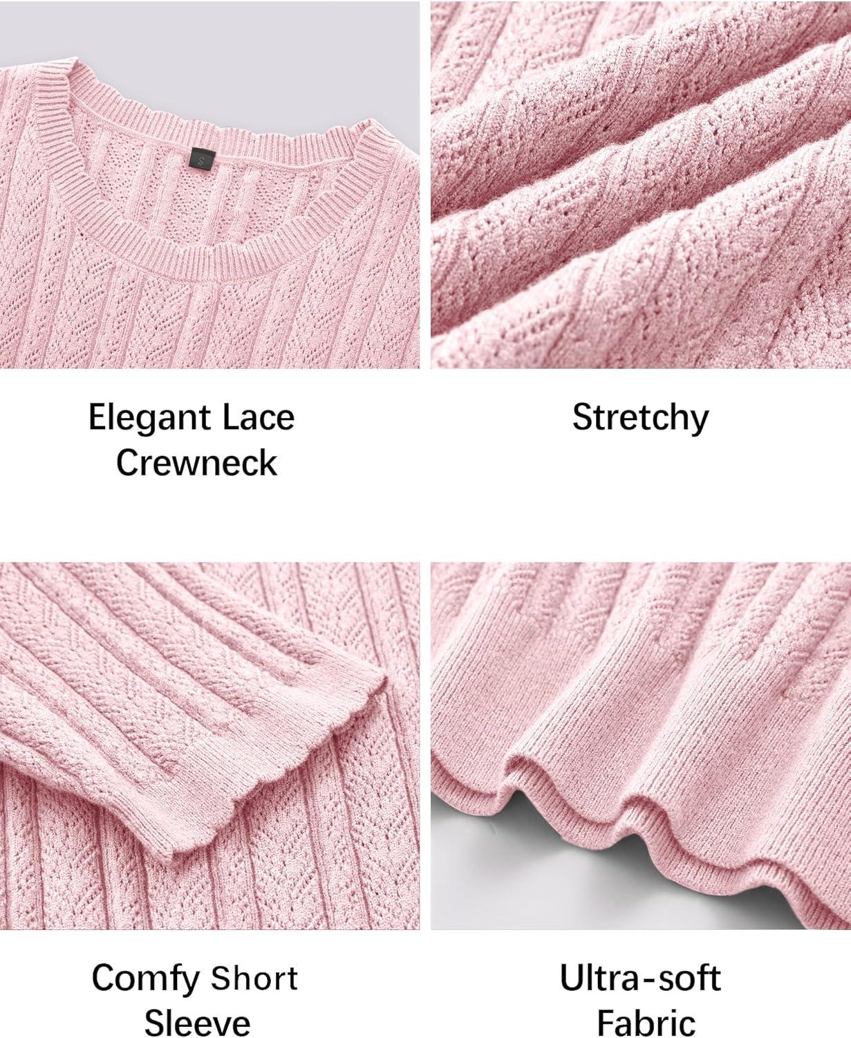 image:imageArachampCloz Womens Spring Summer Scalloped Short Sleeve Tops Textured ShirtsPink 02