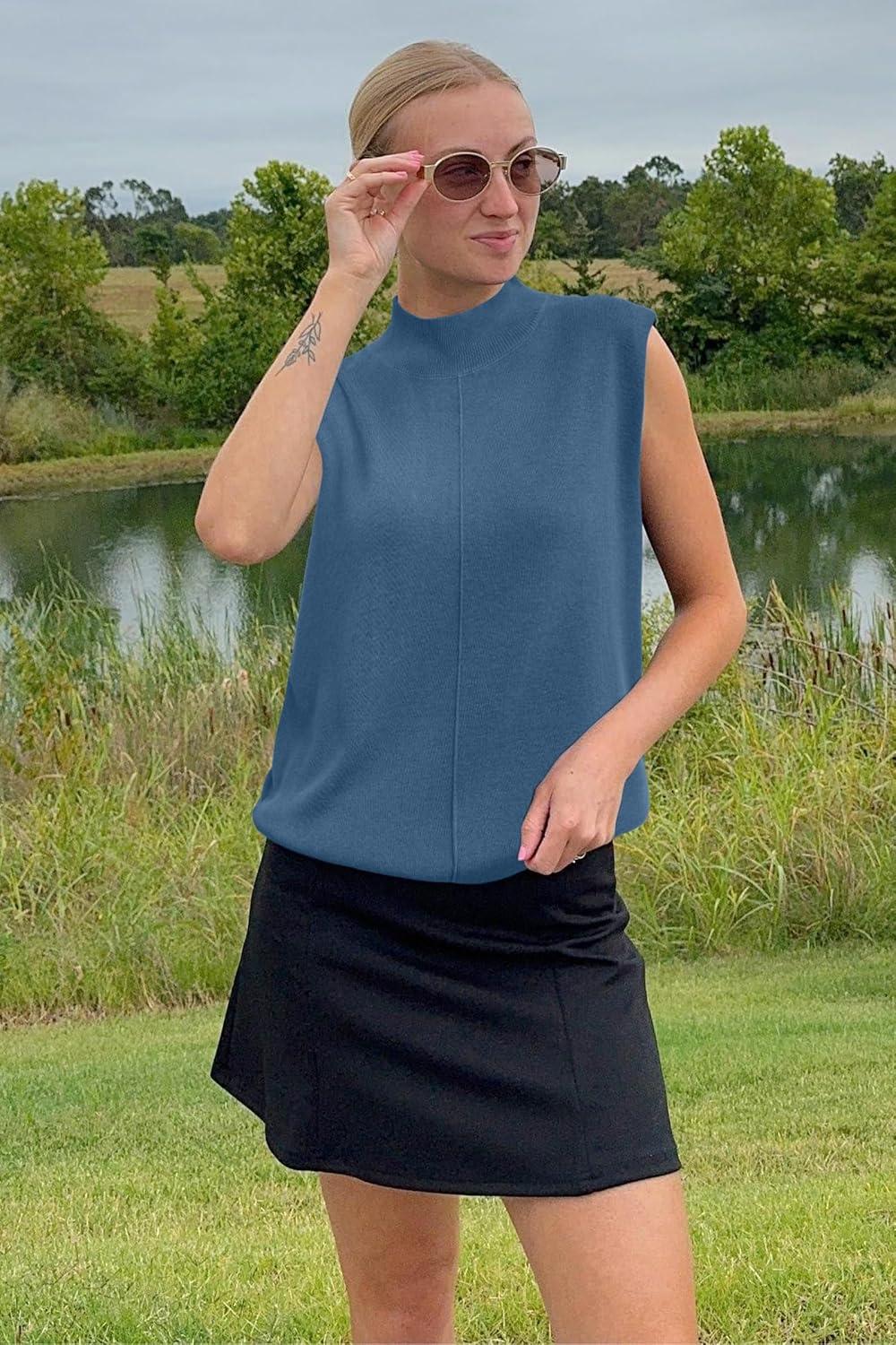 image:imageArachampCloz Womens Wool Blend Mock Neck Sweaters Vest Business Casual Lightweight Trendy Tops Summer Outfits 2026Blue
