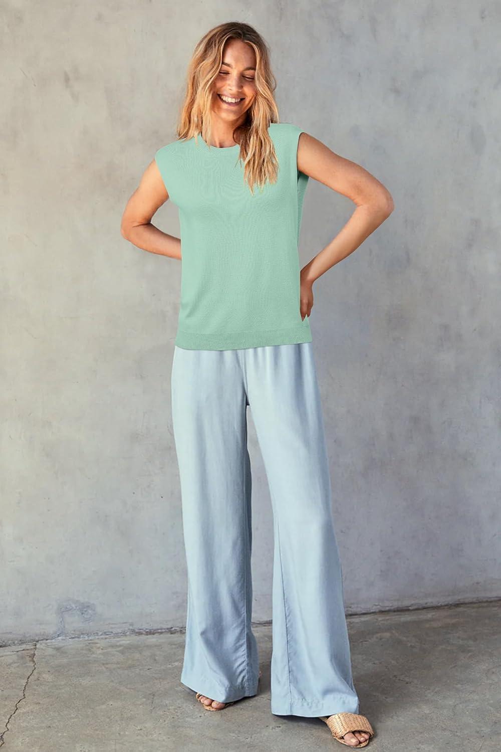 image:imageArachampCloz Womens Wool Blend Mock Neck Sweaters Vest Business Casual Lightweight Trendy Tops Summer Outfits 2026Celadon Green5046