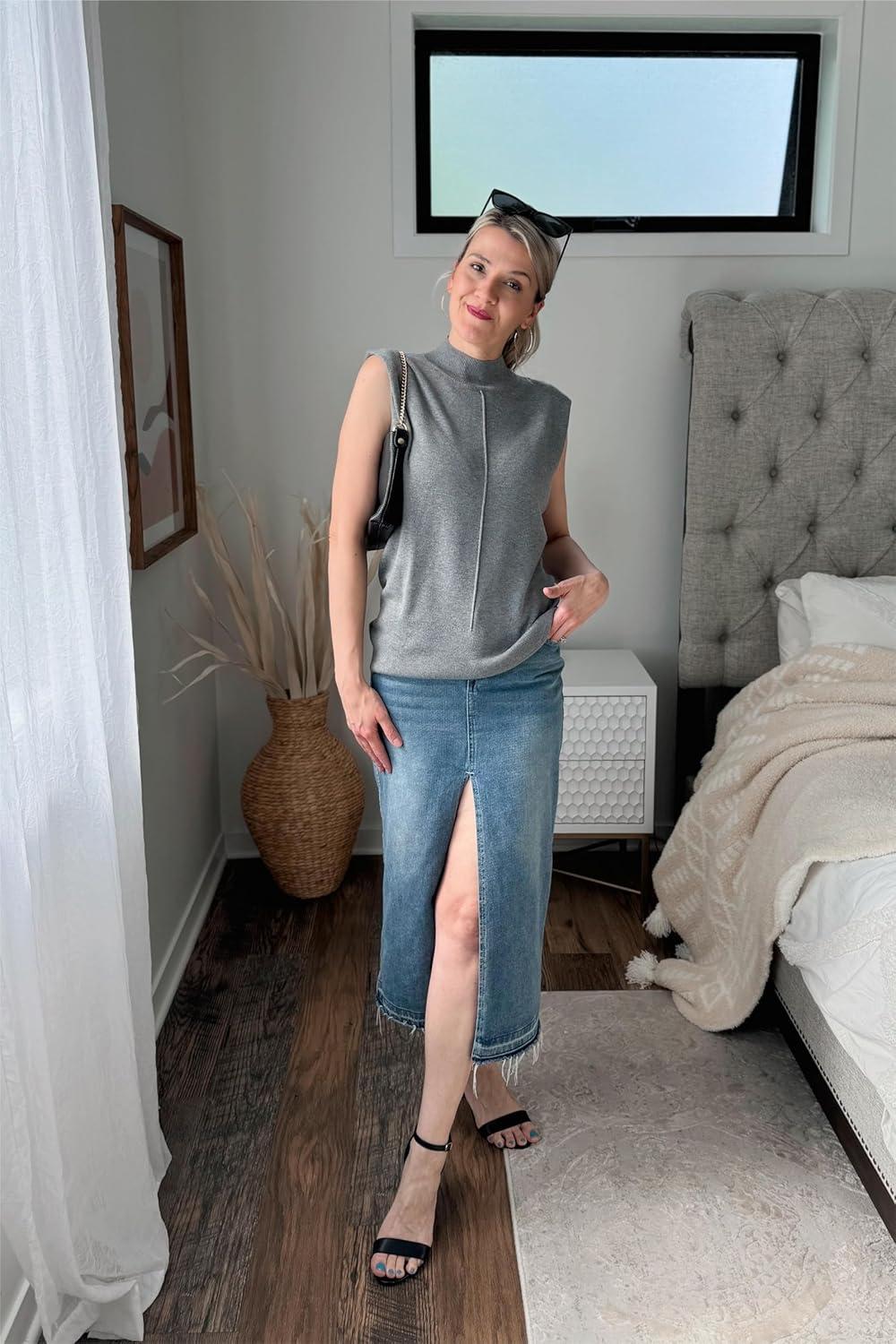 image:imageArachampCloz Womens Wool Blend Mock Neck Sweaters Vest Business Casual Lightweight Trendy Tops Summer Outfits 2026Gray