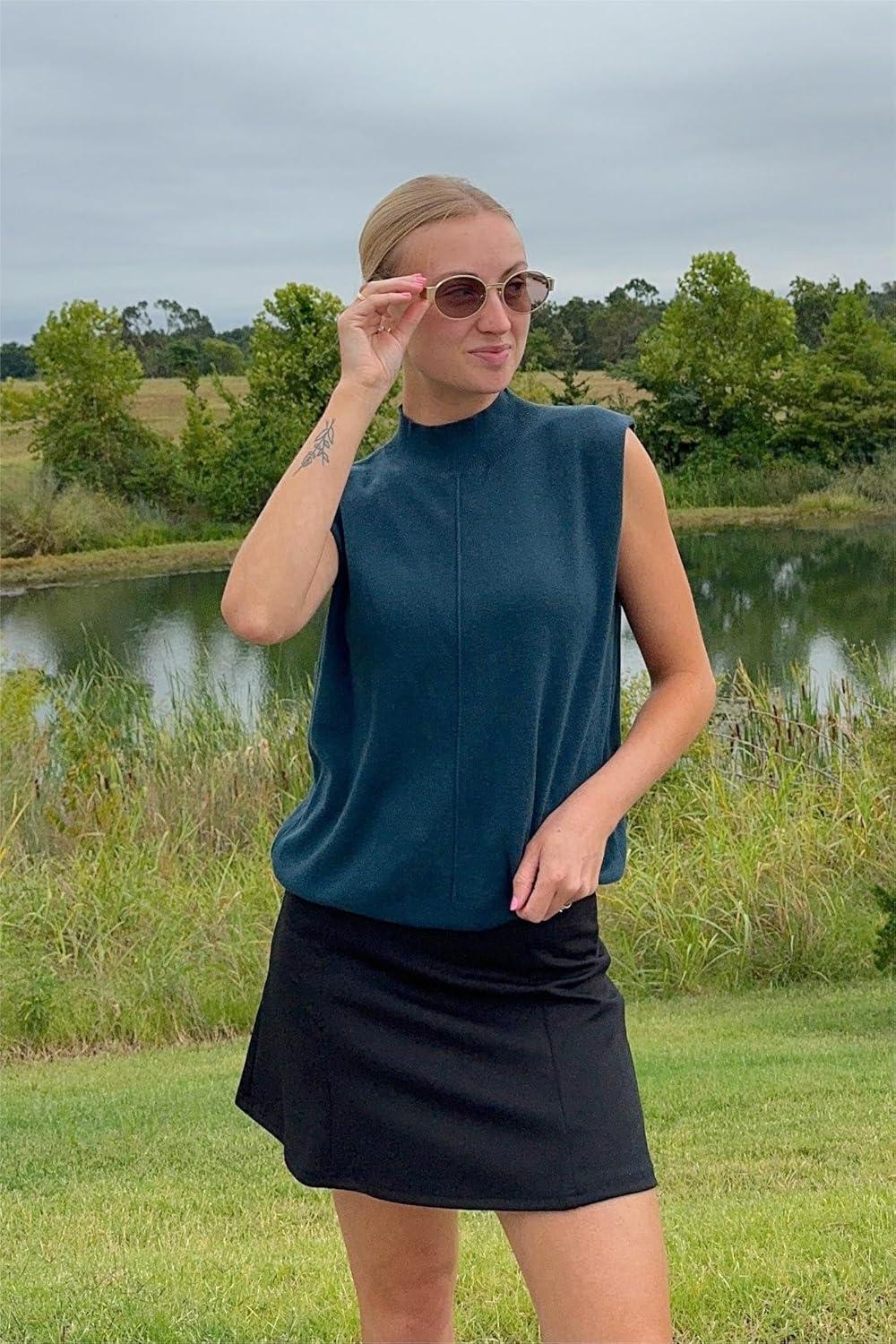 image:imageArachampCloz Womens Wool Blend Mock Neck Sweaters Vest Business Casual Lightweight Trendy Tops Summer Outfits 2026Green