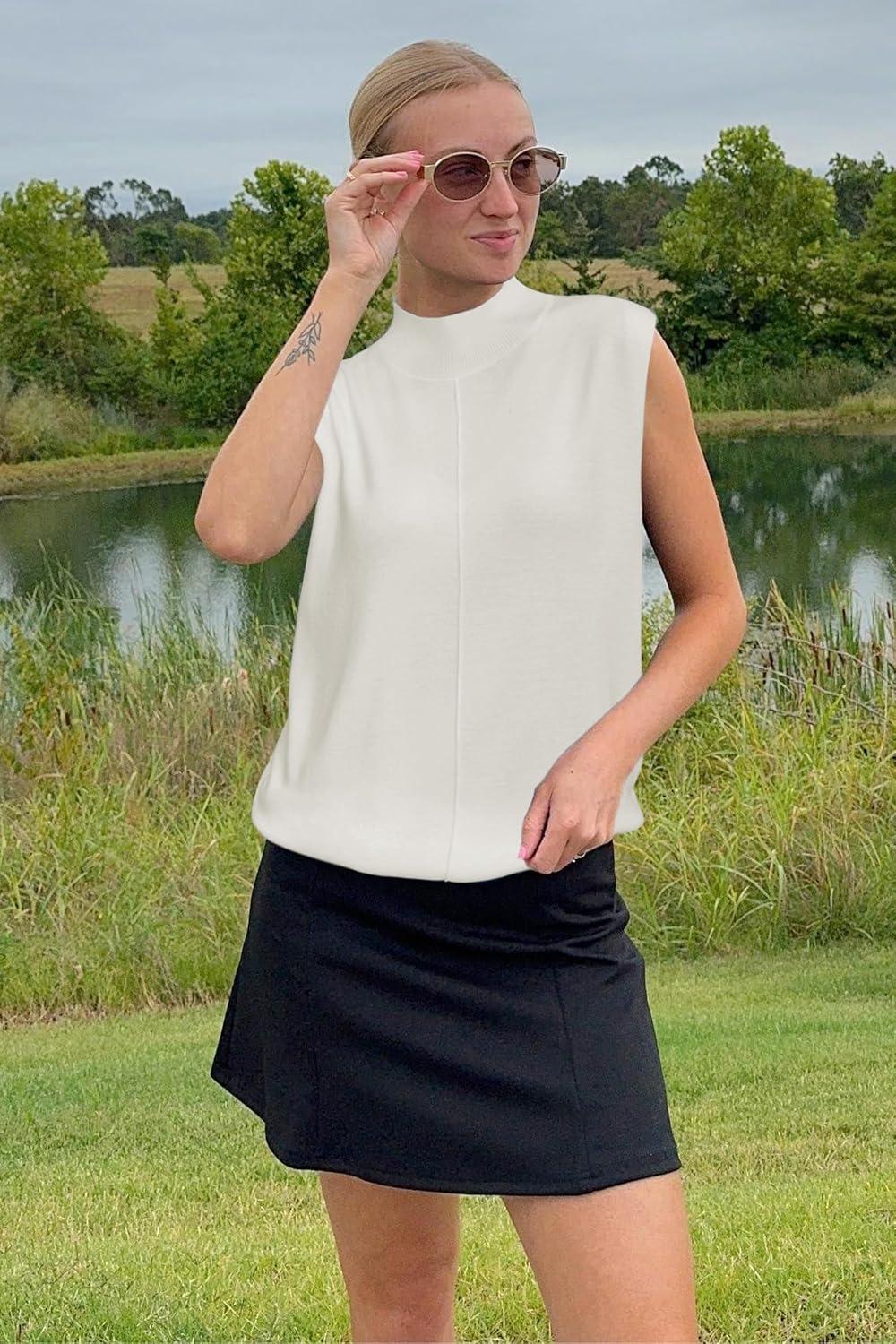 image:imageArachampCloz Womens Wool Blend Mock Neck Sweaters Vest Business Casual Lightweight Trendy Tops Summer Outfits 2026Offwhite