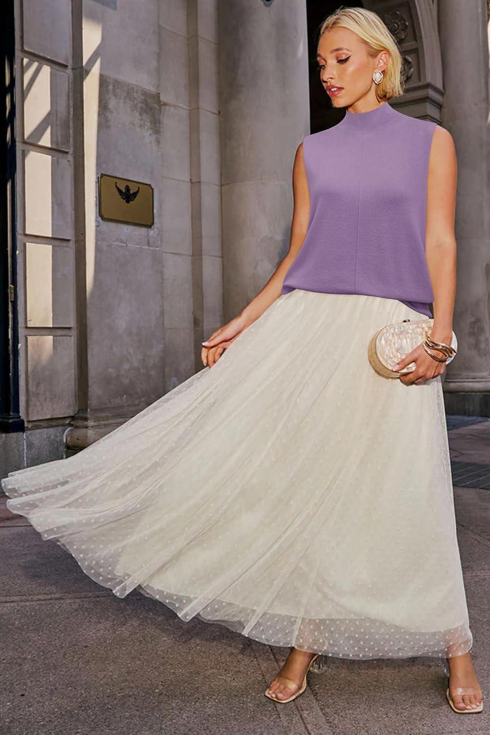 image:imageArachampCloz Womens Wool Blend Mock Neck Sweaters Vest Business Casual Lightweight Trendy Tops Summer Outfits 2026Purple