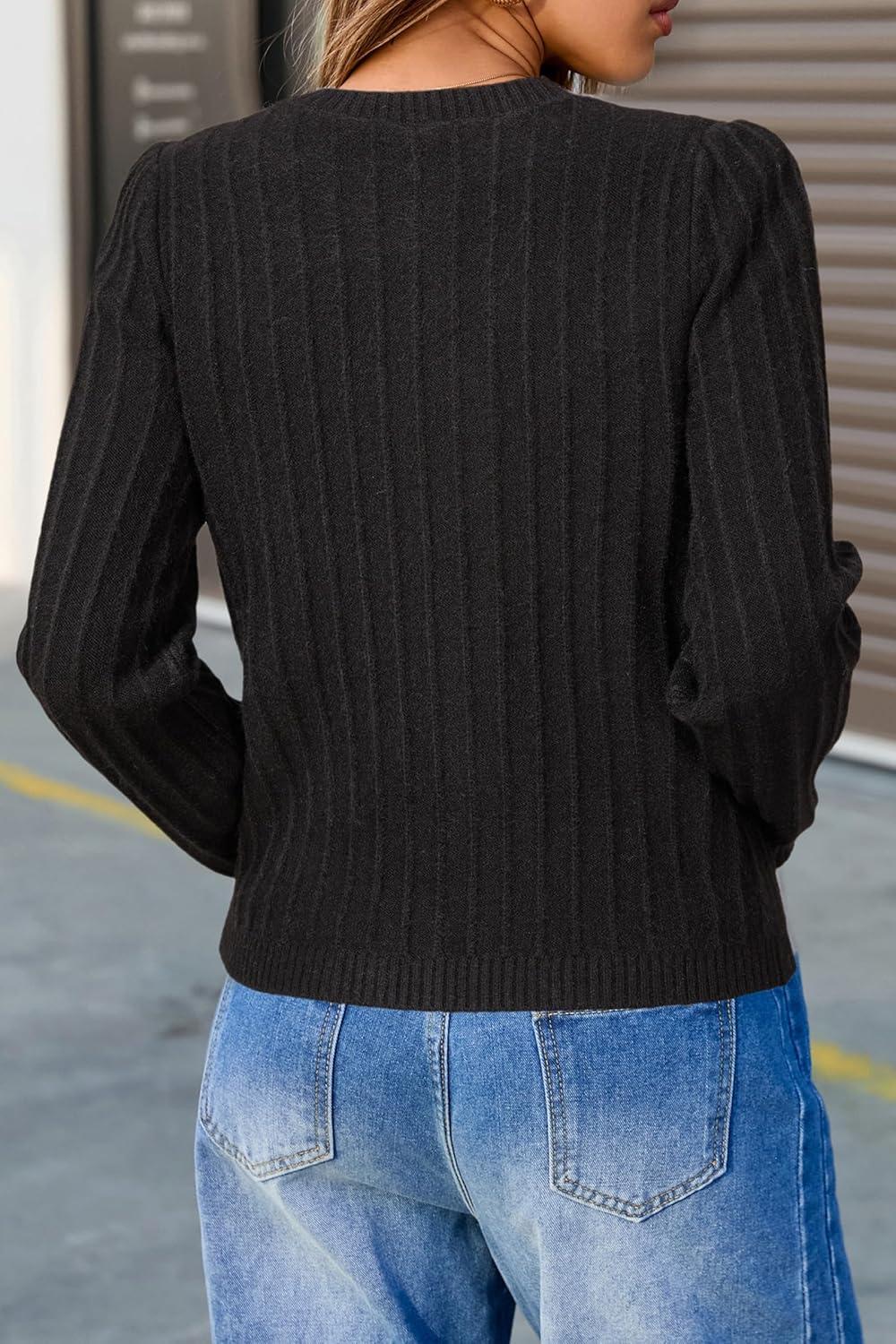 image:imageArachampCloz Womens Wool Blend Puff Sleeve Fall Cable Knit Cardigan Sweaters 2025Black