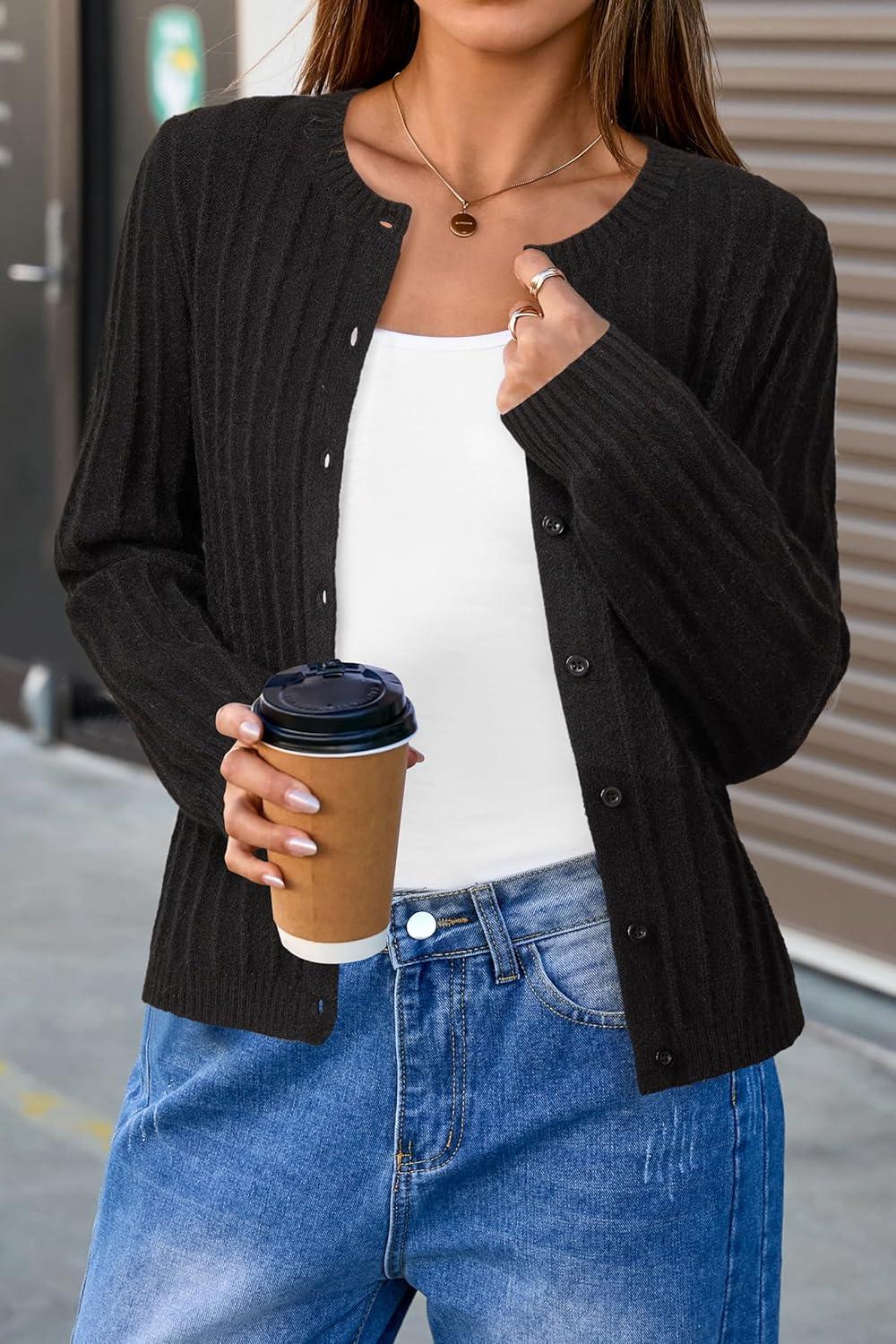 image:imageArachampCloz Womens Wool Blend Puff Sleeve Fall Cable Knit Cardigan Sweaters 2025Black