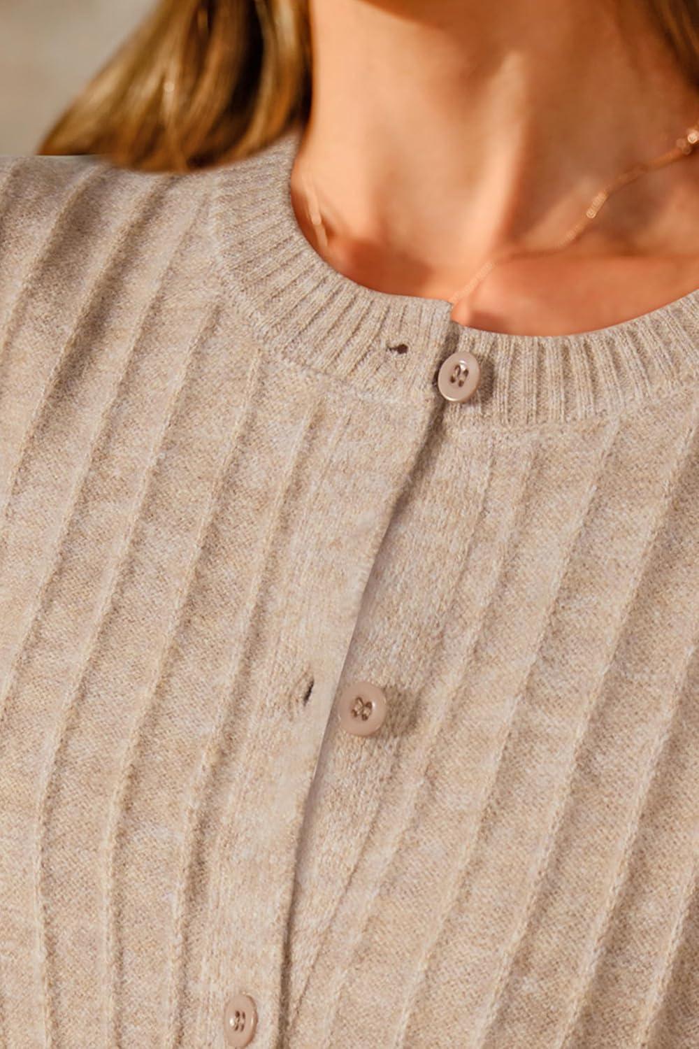 image:imageArachampCloz Womens Wool Blend Puff Sleeve Fall Cable Knit Cardigan Sweaters 2025Camel
