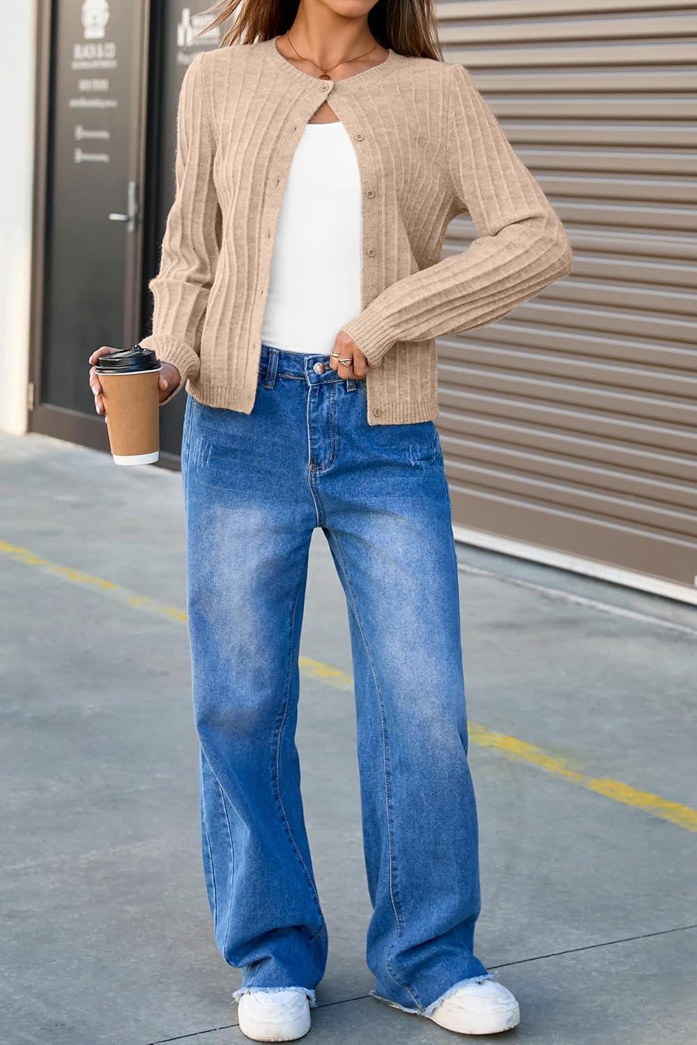 image:imageArachampCloz Womens Wool Blend Puff Sleeve Fall Cable Knit Cardigan Sweaters 2025Camel