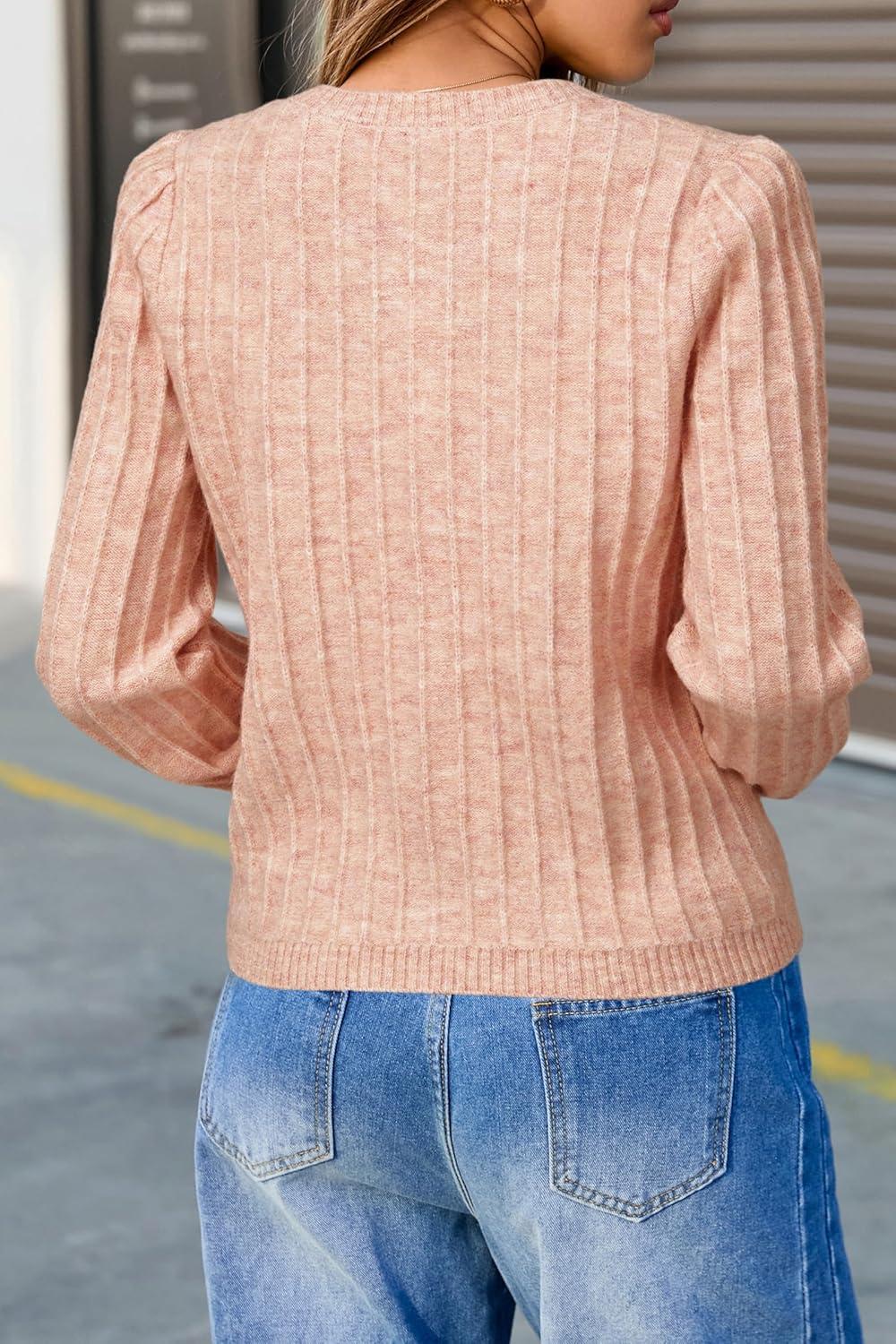 image:imageArachampCloz Womens Wool Blend Puff Sleeve Fall Cable Knit Cardigan Sweaters 2025Pink