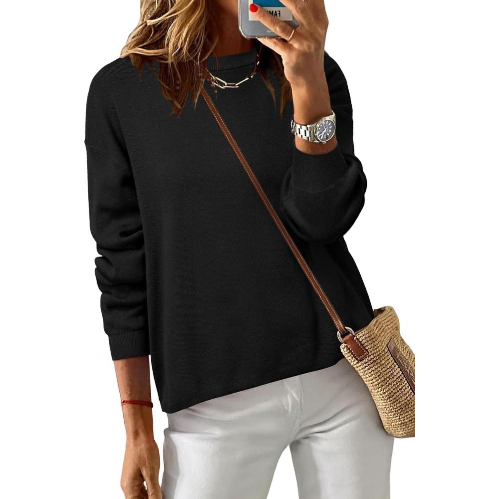 image:imageArachampCloz Womens 100 Cotton Sweaters Spring Summer Casual Relaxed Fit Cozy Sweatshirt Tops 2026Black