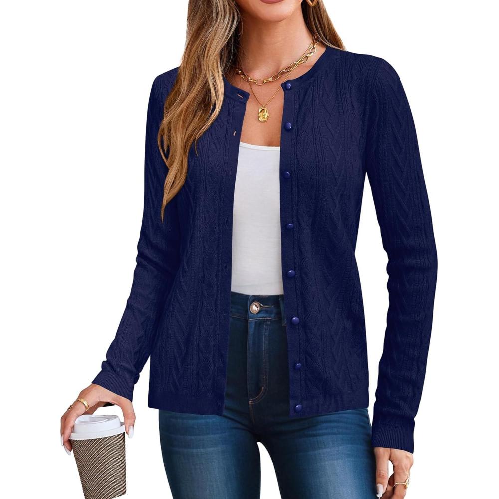 image:imageArachampCloz Womens Cable Knit Fall Soft Lightweight Sweater Cardigans 2025Navy Blue
