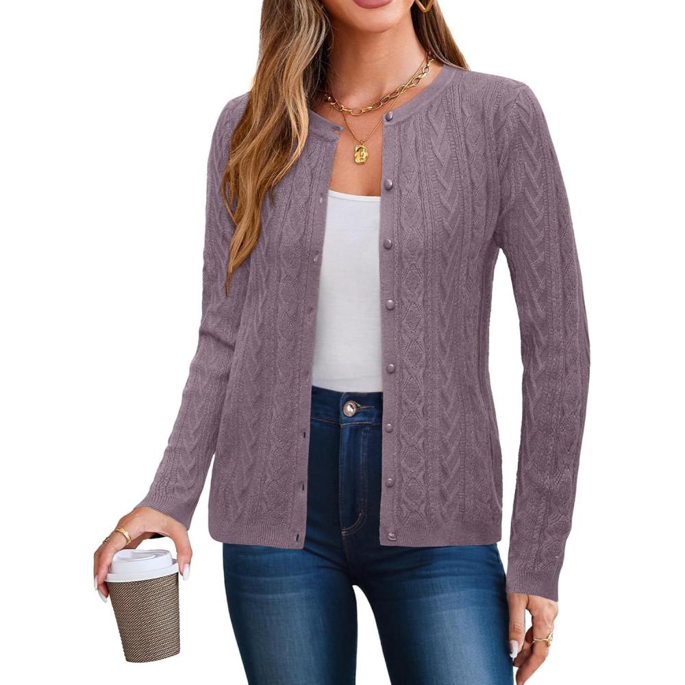 image:imageArachampCloz Womens Cable Knit Fall Soft Lightweight Sweater Cardigans 2025Purple