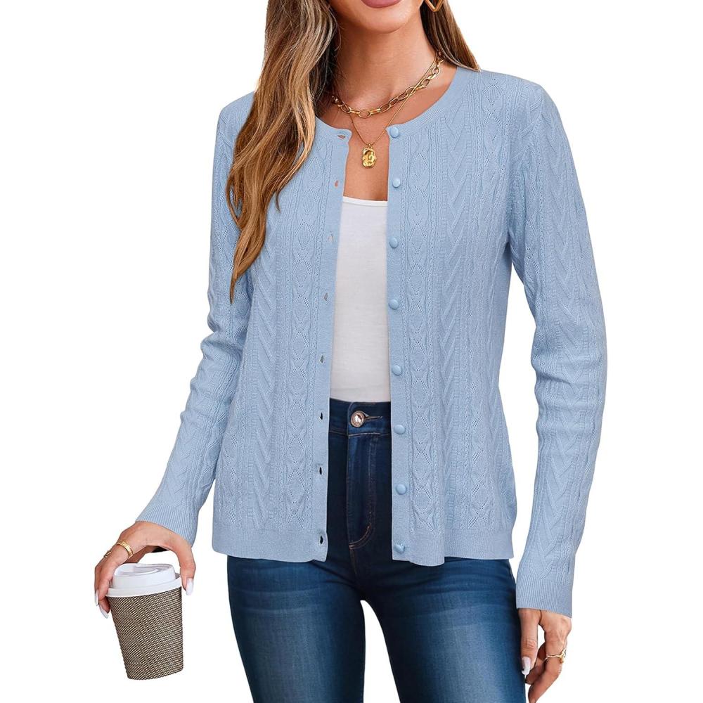 image:imageArachampCloz Womens Cable Knit Fall Soft Lightweight Sweater Cardigans 2025Sky Blue