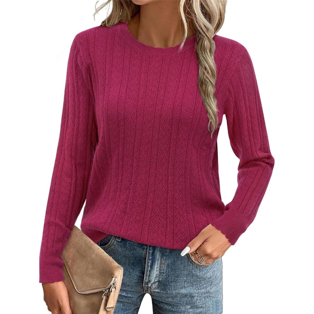 image:imageArachampCloz Womens Spring Summer Scalloped Short Sleeve Tops Textured ShirtsBwine Red