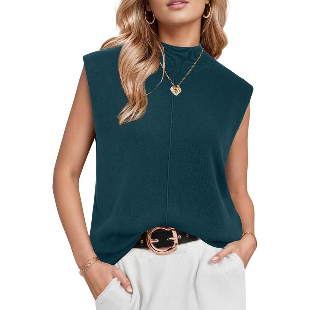 image:imageArachampCloz Womens Wool Blend Mock Neck Sweaters Vest Business Casual Lightweight Trendy Tops Summer Outfits 2026Green