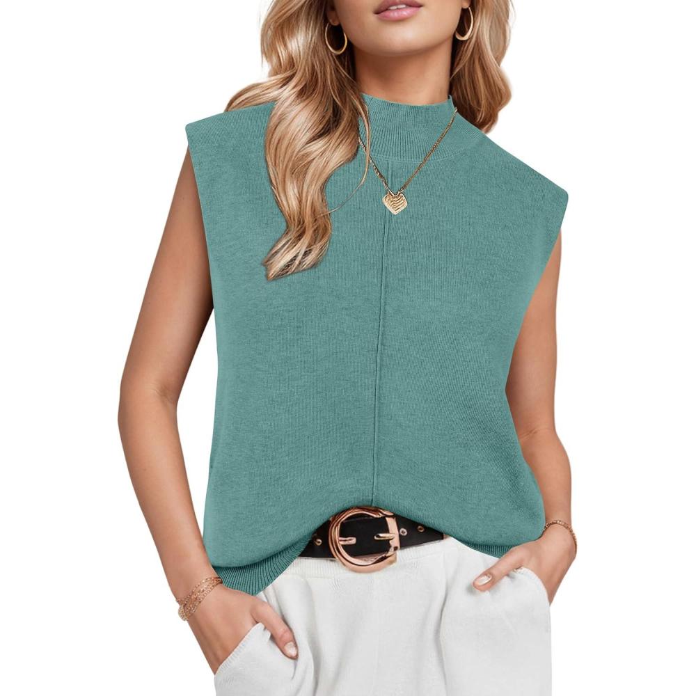 image:imageArachampCloz Womens Wool Blend Mock Neck Sweaters Vest Business Casual Lightweight Trendy Tops Summer Outfits 2026Lake Blue