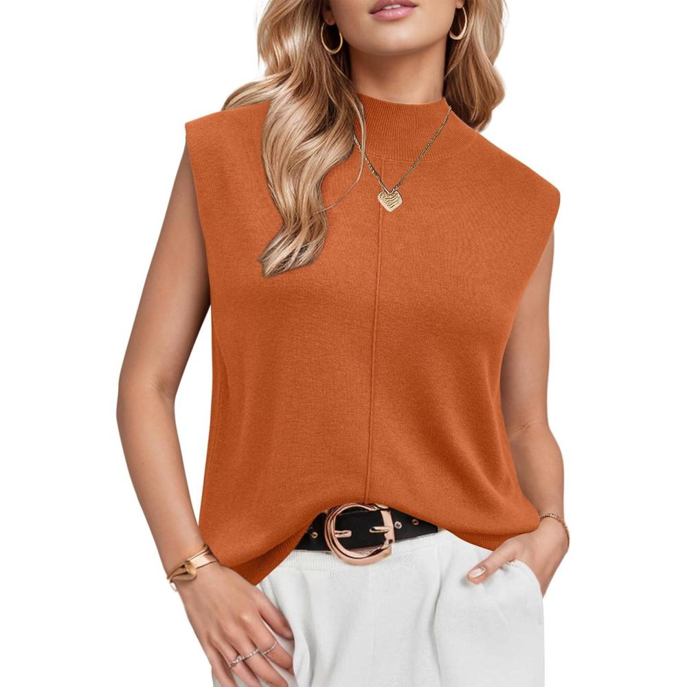 image:imageArachampCloz Womens Wool Blend Mock Neck Sweaters Vest Business Casual Lightweight Trendy Tops Summer Outfits 2026Orange