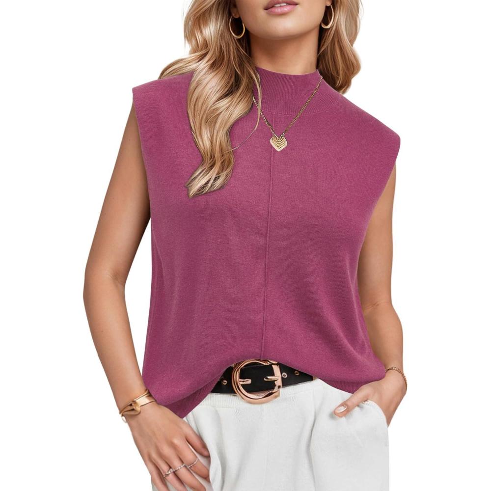 image:imageArachampCloz Womens Wool Blend Mock Neck Sweaters Vest Business Casual Lightweight Trendy Tops Summer Outfits 2026Rose