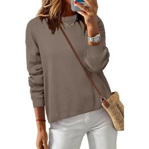 Arach&Cloz Women’s 100% Cotton Sweaters Spring Summer Casual Relaxed Fit Cozy Sweatshirt Tops 2026(Dark Coffee)