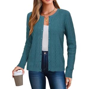 Arach&Cloz Women’s Cable Knit Fall Soft Lightweight Sweater Cardigans 2025(Peacock Blue)