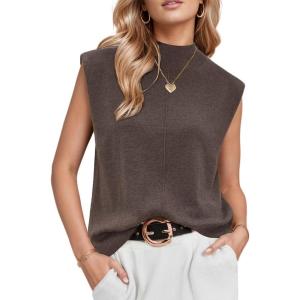 Arach&Cloz Women’s Wool Blend Mock Neck Sweaters Vest Business Casual Lightweight Trendy Tops Summer Outfits 2026(Coffee)