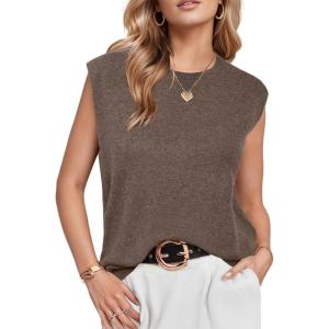 Arach&Cloz Women’s Wool Blend Mock Neck Sweaters Vest Business Casual Lightweight Trendy Tops Summer Outfits 2026(Coffee-5046)