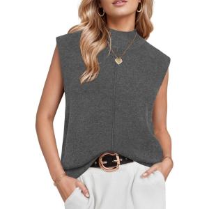 Arach&Cloz Women’s Wool Blend Mock Neck Sweaters Vest Business Casual Lightweight Trendy Tops Summer Outfits 2026(Dark Grey)