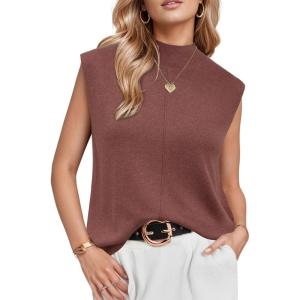 Arach&Cloz Women’s Wool Blend Mock Neck Sweaters Vest Business Casual Lightweight Trendy Tops Summer Outfits 2026(Dusty Red)
