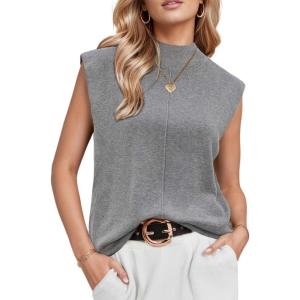 Arach&Cloz Women’s Wool Blend Mock Neck Sweaters Vest Business Casual Lightweight Trendy Tops Summer Outfits 2026(Gray)