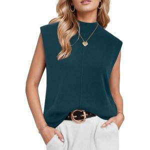 Arach&Cloz Women’s Wool Blend Mock Neck Sweaters Vest Business Casual Lightweight Trendy Tops Summer Outfits 2026(Green)