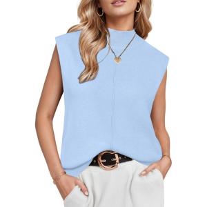 Arach&Cloz Women’s Wool Blend Mock Neck Sweaters Vest Business Casual Lightweight Trendy Tops Summer Outfits 2026(Light Blue)