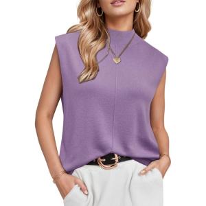 Arach&Cloz Women’s Wool Blend Mock Neck Sweaters Vest Business Casual Lightweight Trendy Tops Summer Outfits 2026(Purple)