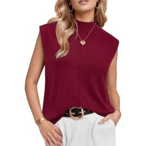 Arach&Cloz Women’s Wool Blend Mock Neck Sweaters Vest Business Casual Lightweight Trendy Tops Summer Outfits 2026(Red)