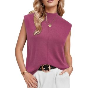 Arach&Cloz Women’s Wool Blend Mock Neck Sweaters Vest Business Casual Lightweight Trendy Tops Summer Outfits 2026(Rose)