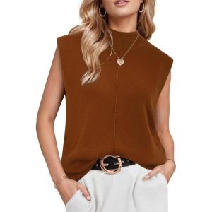 Arach&Cloz Women’s Wool Blend Mock Neck Sweaters Vest Business Casual Lightweight Trendy Tops Summer Outfits 2026(Rust)