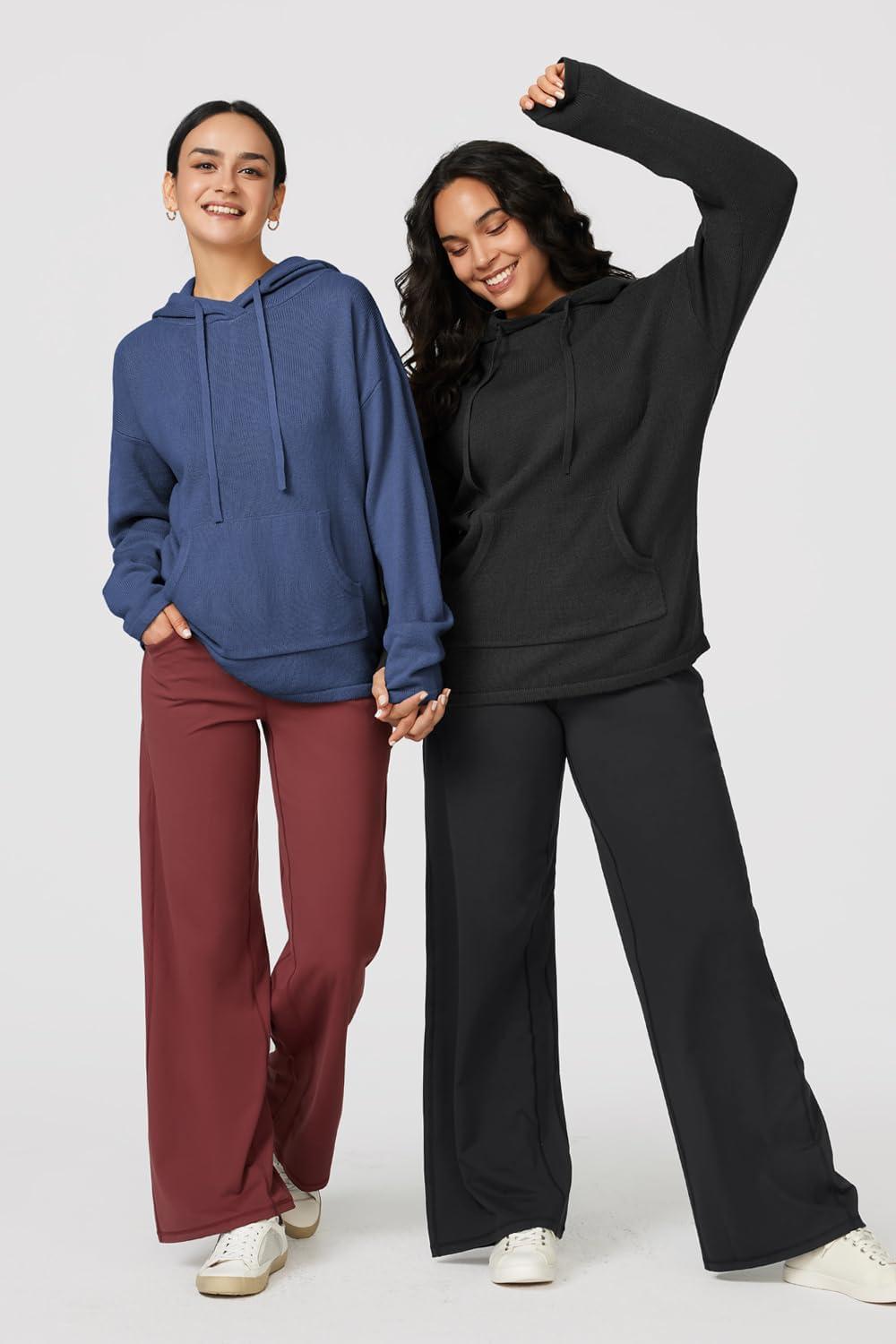image:imageArachampCloz Womens 2023 Two Piece Outfits Knit Sweaters Hoodies and Wide Leg Yoga Pants Tracksuit Lounge Sets with PocketsBlack