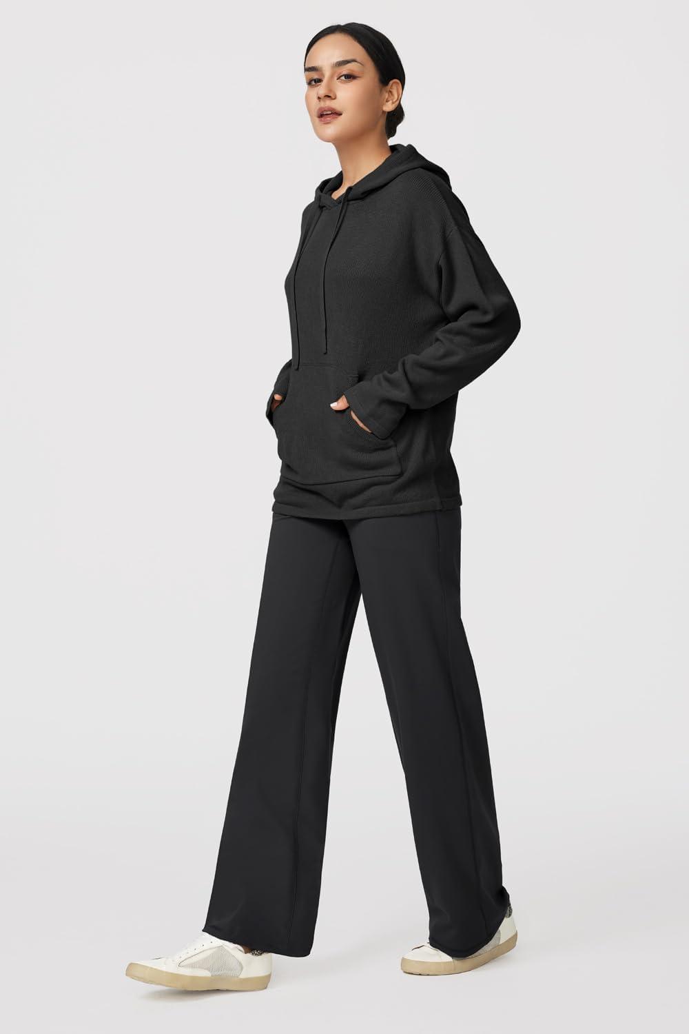 image:imageArachampCloz Womens 2023 Two Piece Outfits Knit Sweaters Hoodies and Wide Leg Yoga Pants Tracksuit Lounge Sets with PocketsBlack