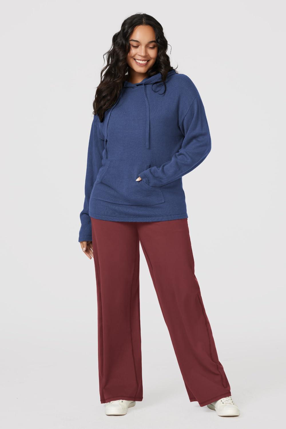 image:imageArachampCloz Womens 2023 Two Piece Outfits Knit Sweaters Hoodies and Wide Leg Yoga Pants Tracksuit Lounge Sets with PocketsBlue