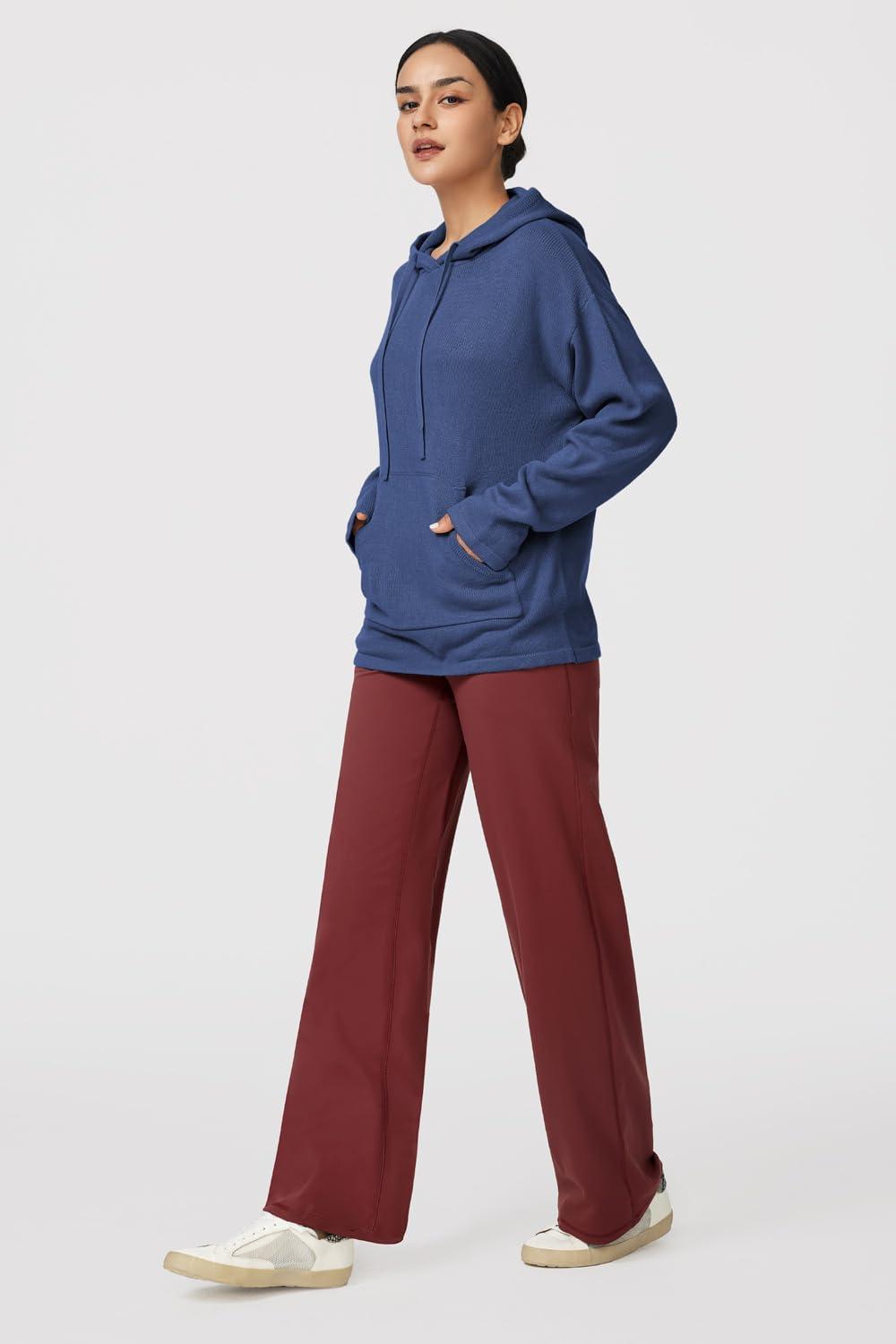 image:imageArachampCloz Womens 2023 Two Piece Outfits Knit Sweaters Hoodies and Wide Leg Yoga Pants Tracksuit Lounge Sets with PocketsBlue