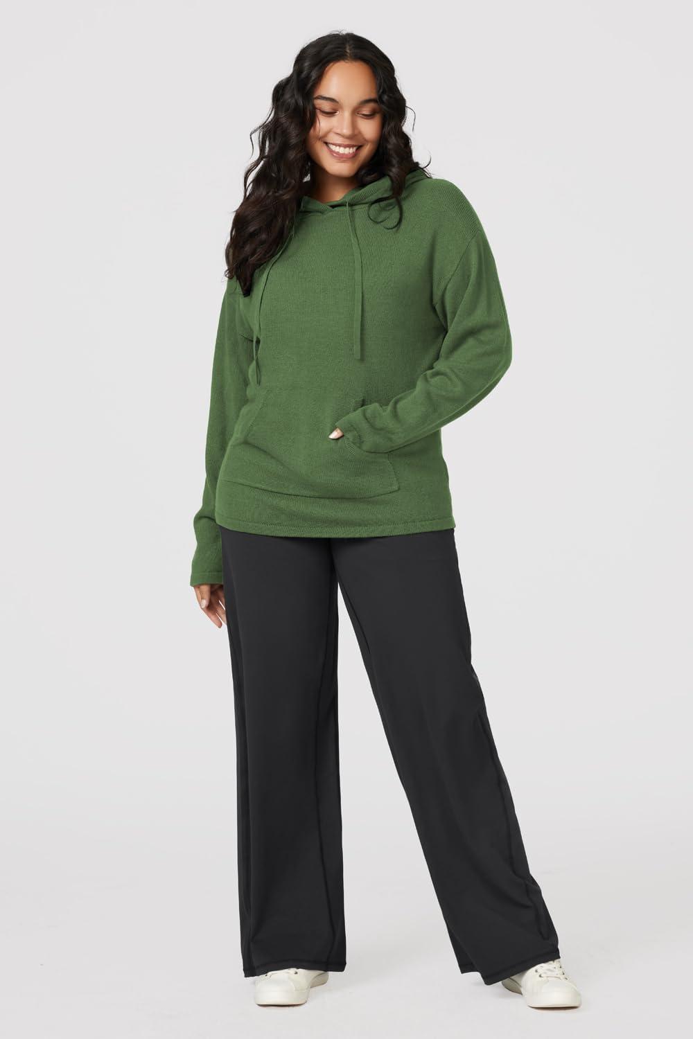 image:imageArachampCloz Womens 2023 Two Piece Outfits Knit Sweaters Hoodies and Wide Leg Yoga Pants Tracksuit Lounge Sets with PocketsGreen