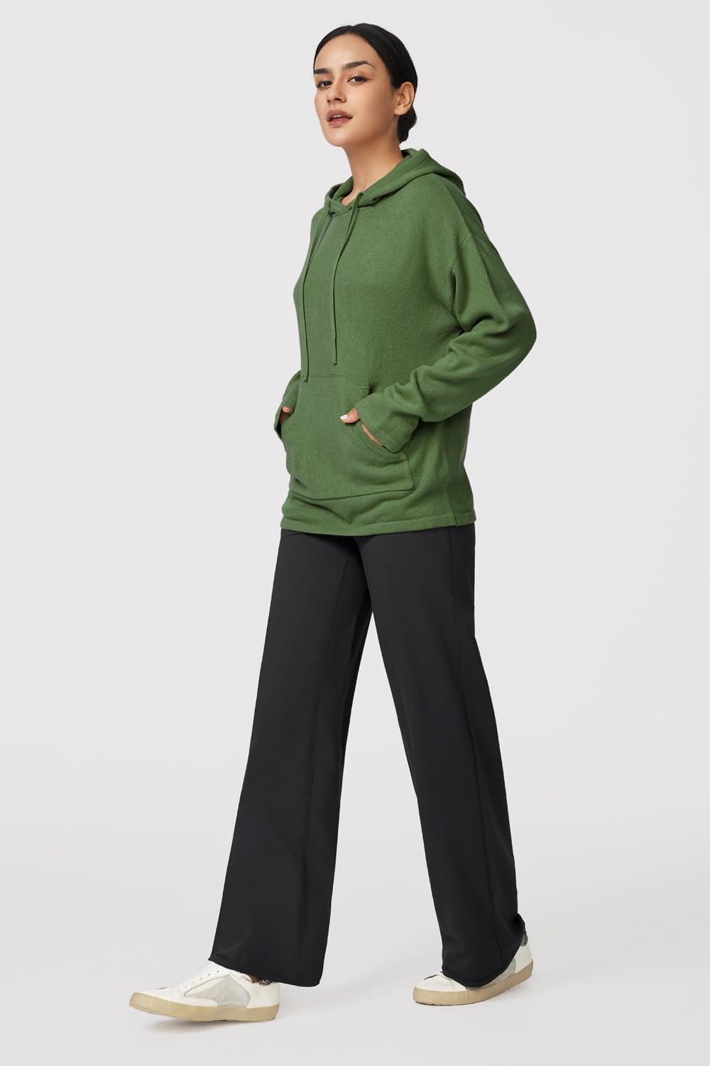 image:imageArachampCloz Womens 2023 Two Piece Outfits Knit Sweaters Hoodies and Wide Leg Yoga Pants Tracksuit Lounge Sets with PocketsGreen