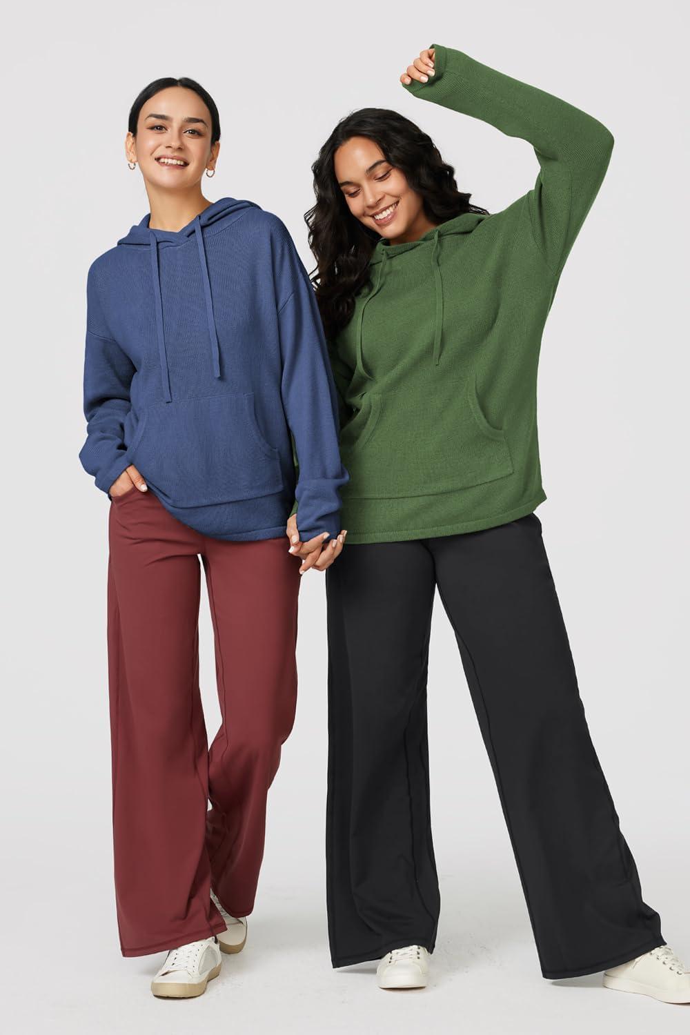 image:imageArachampCloz Womens 2023 Two Piece Outfits Knit Sweaters Hoodies and Wide Leg Yoga Pants Tracksuit Lounge Sets with PocketsGreen