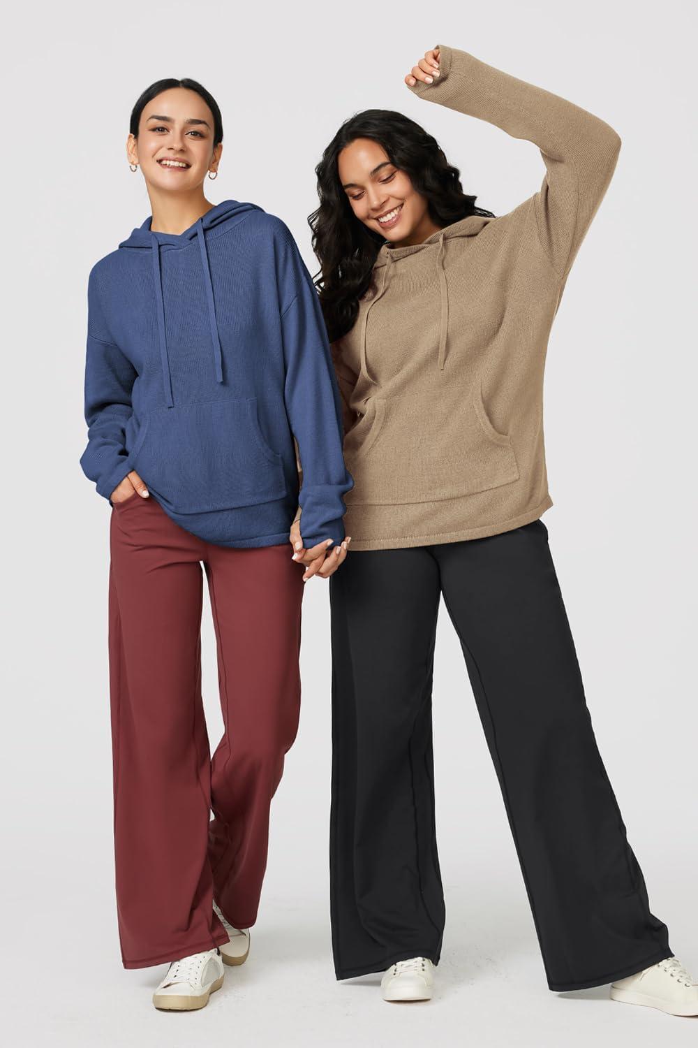 image:imageArachampCloz Womens 2023 Two Piece Outfits Knit Sweaters Hoodies and Wide Leg Yoga Pants Tracksuit Lounge Sets with PocketsKhaki