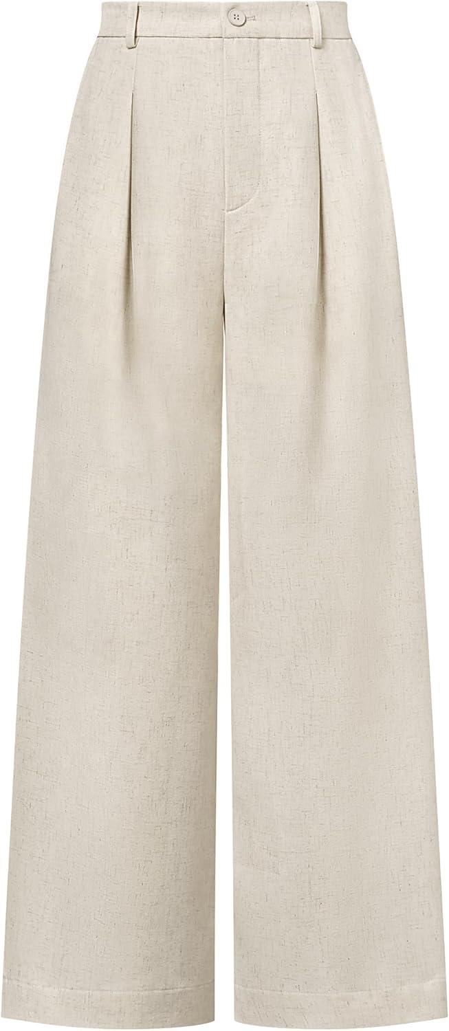 image:imageArachampCloz Womens Linen Blend Wide Leg AllSeason Business Casual Outfits Dress PantsApricot