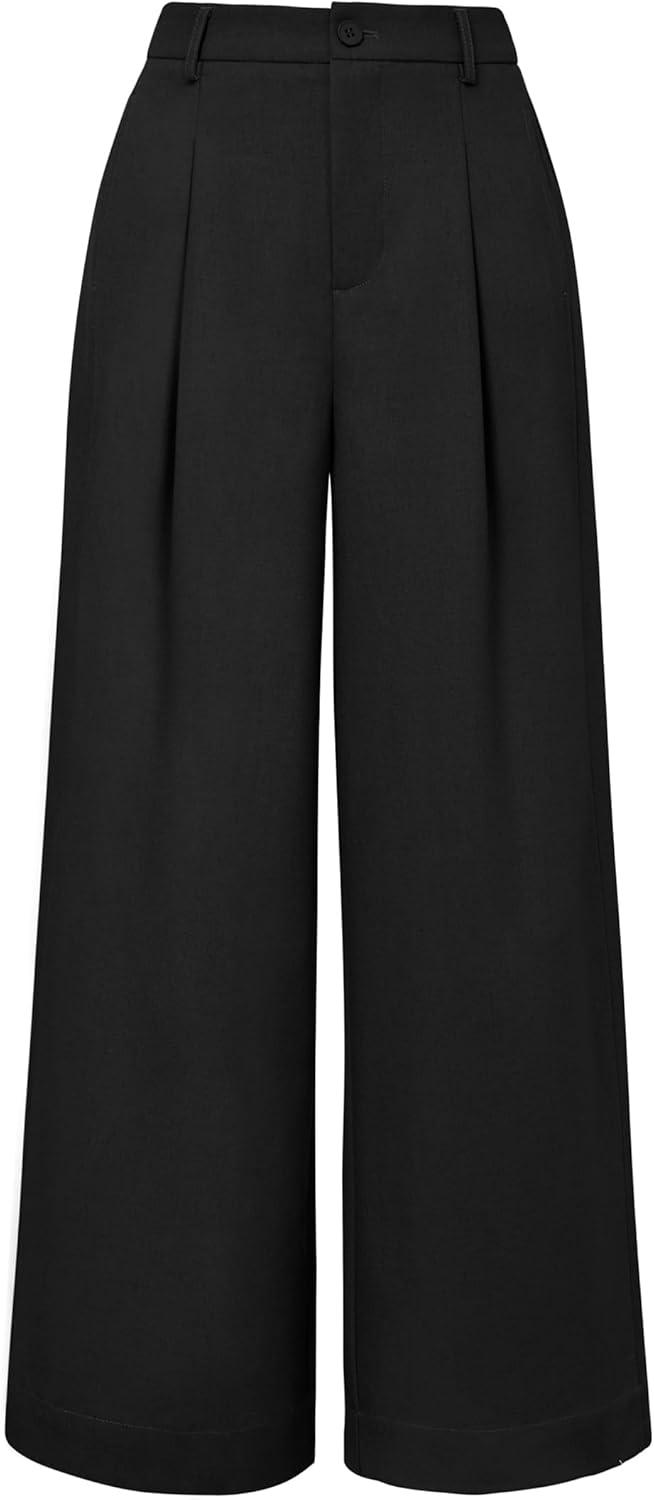 image:imageArachampCloz Womens Linen Blend Wide Leg AllSeason Business Casual Outfits Dress PantsBlack