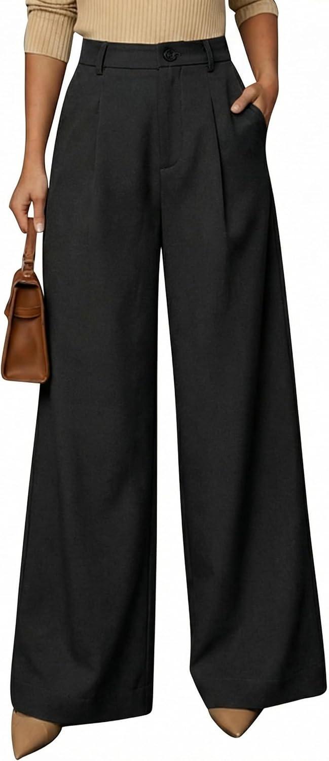 image:imageArachampCloz Womens Linen Blend Wide Leg AllSeason Business Casual Outfits Dress PantsBlack